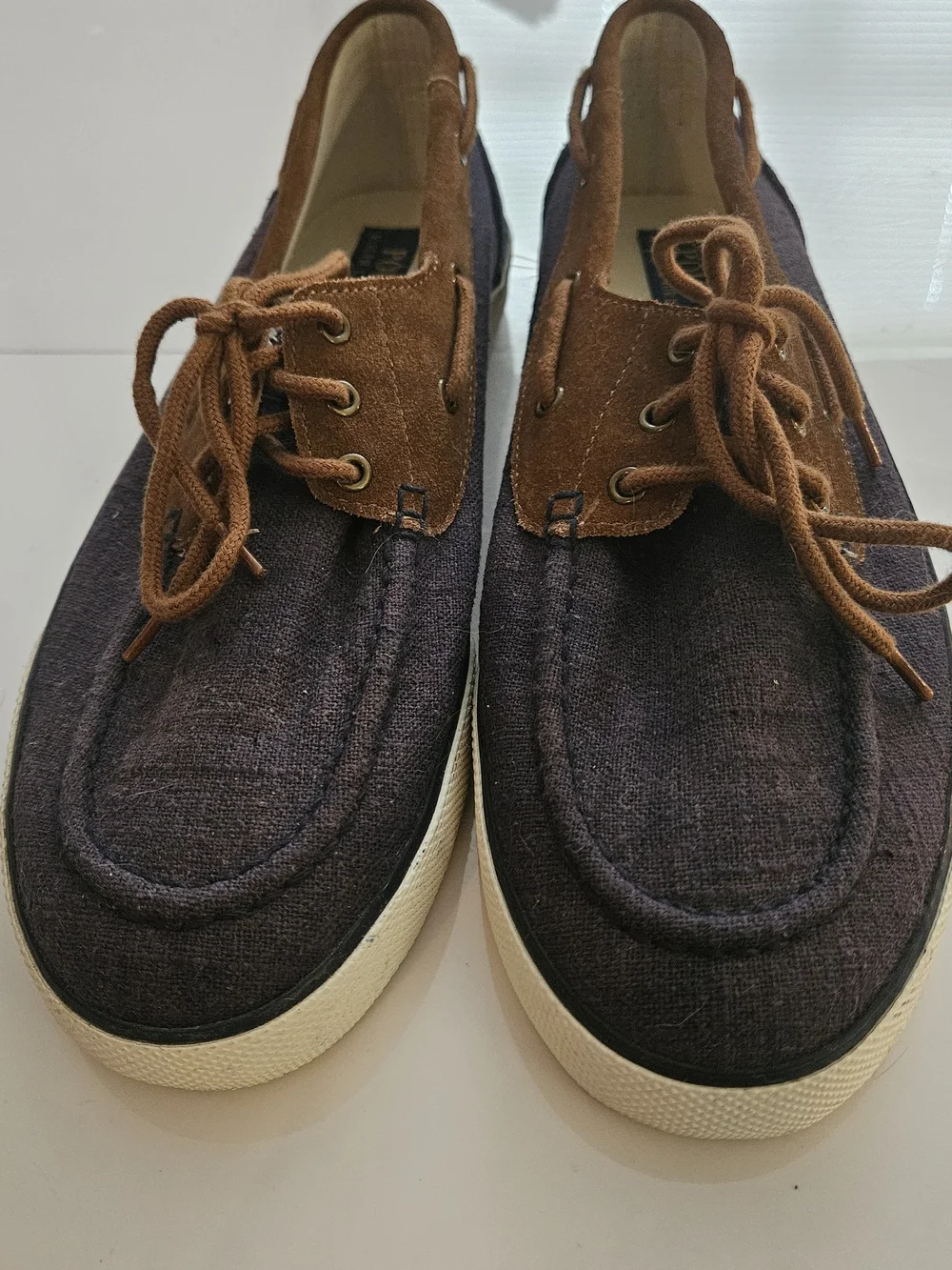 Polo by Ralph Lauren Men’s Two-Tone Brown Canvas Boat Shoes